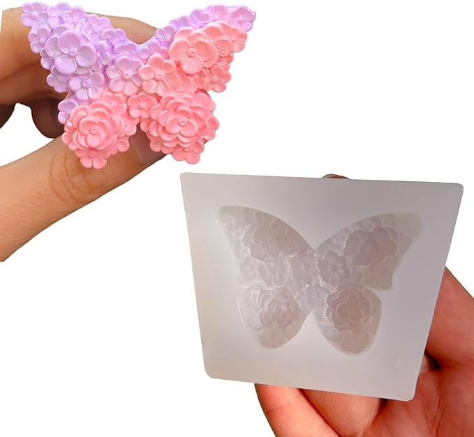 Flower Butterfly Candle Mold, Floral Silicone Mold, Animal Plant Resin Mold for Soap Soy Wax Epoxy DIY Handcraft Home Ornaments Wedding Party Home Decoration (Flower Butterfly)