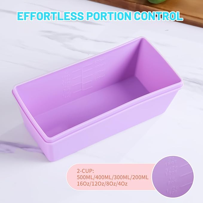 Gemice BPA-Free Silicone Freezer Molds with Base, Individual 4-Pack 2-Cup Portion Soup Cubes Freezer Tray with Lids for Food Storage, Oven & Dishwasher Safe, Silicone Freezer Containers for Meal Prep