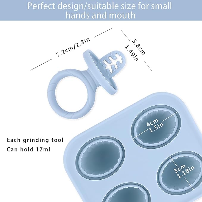 Silicone Baby Ice Pop Molds with Easy-Grip Handles, 4-Cavity Frozen Treat Tray for Toddlers, Mini Popsicle Maker for Teething Relief, Fruit Puree & Breastmilk Snacks (Dust Blue)