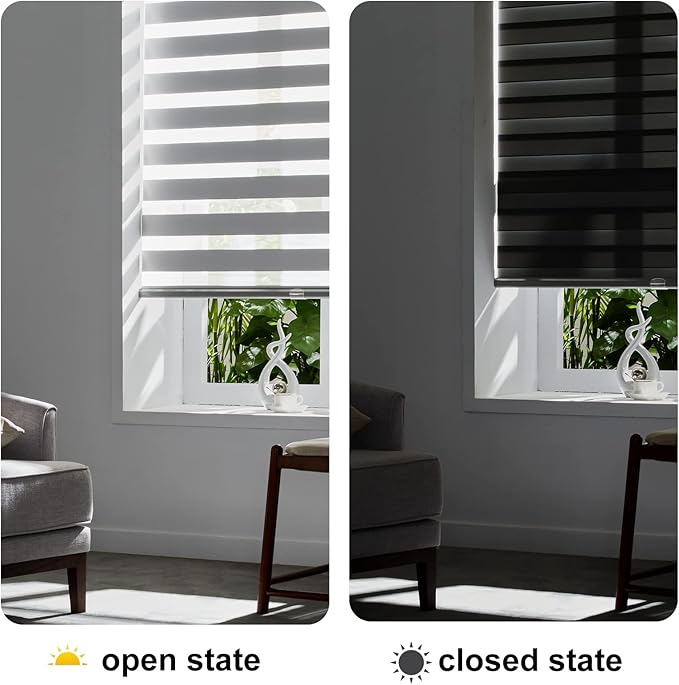 Persilux Window Zebra Blinds, Roller Blinds Cordless (52" W x 72" H, Grey) Light Filtering Sheer Window Treatments, Light Control for Day and Night, Easy to Install…