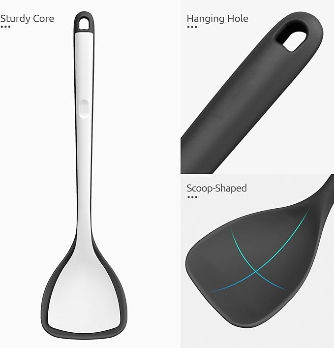 U-Taste 600ºF Heat Resistant Wok Spatula: 13.76" Long, 3.63" Wide Silicone Cooking Utensils with Flexible Edge & Sturdy Core, for Kitchen Stir Fry, Serving, Scoop, Non-Stick Pan, Carbon Steel (Black)