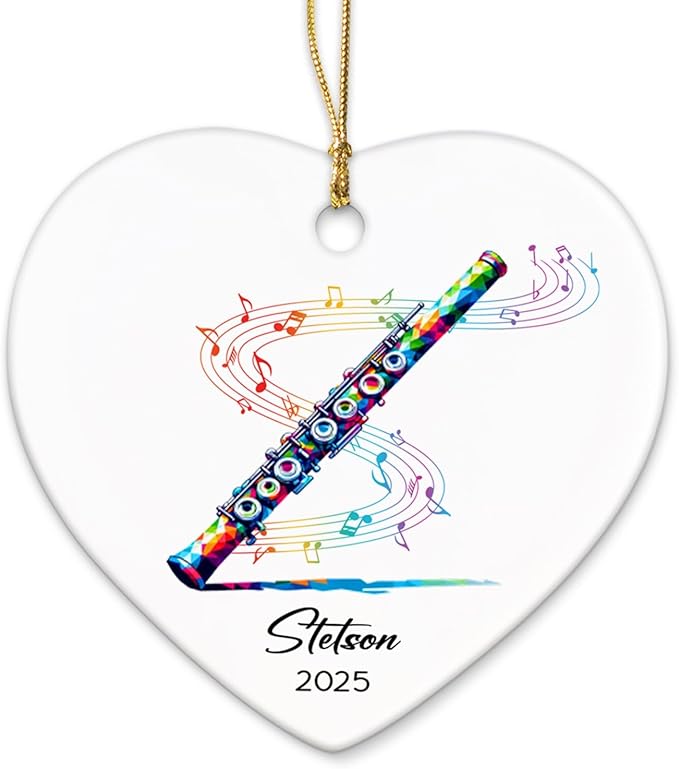 Customized Name & Year Flute Christmas Ceramic Ornament Gifts for Flutist, Flute Musician Christmas Ornaments Tree, Personalized Musical Instrument Lover Ceramic Keepsake 2025, Flutist Ornament Xmas