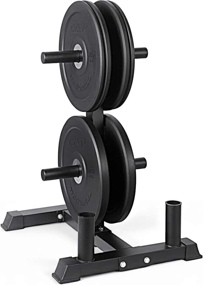 CAP Barbell 2-Inch Olympic Bumper Plate Weight Set with 6 Post Rack | 100-370 lbs | Multiple Options