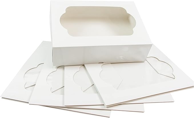 Global Sugar Art Auto-Popup Extra Deep Quarter Sheet Cake & Cupcake Box with Window and Cupcake Insert, White 14 x 10 x 5 Inches, 5 Count
