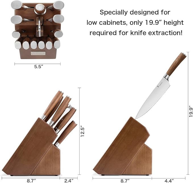 Natura Series 15 PCS Knife Block Set, Ultra Sharp High Carbon Stainless Steel with Wooden Handle