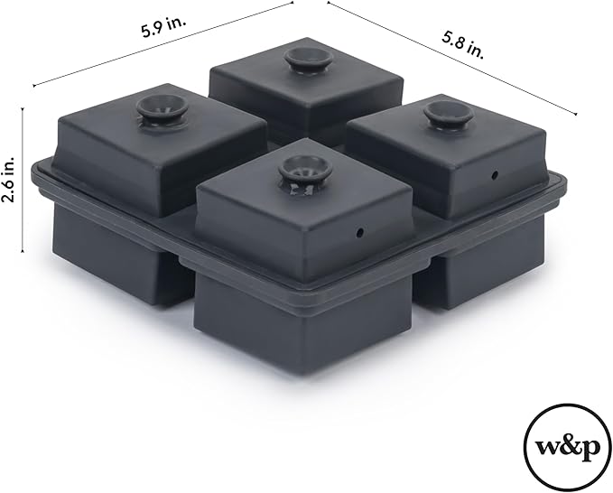W&P Crystal Ice Tray, Perfect Etched Large Cubes, Slow Melting for Whiskey and Cocktails, Food Grade Premium Silicone, Dishwasher Safe, BPA Free Charcoal