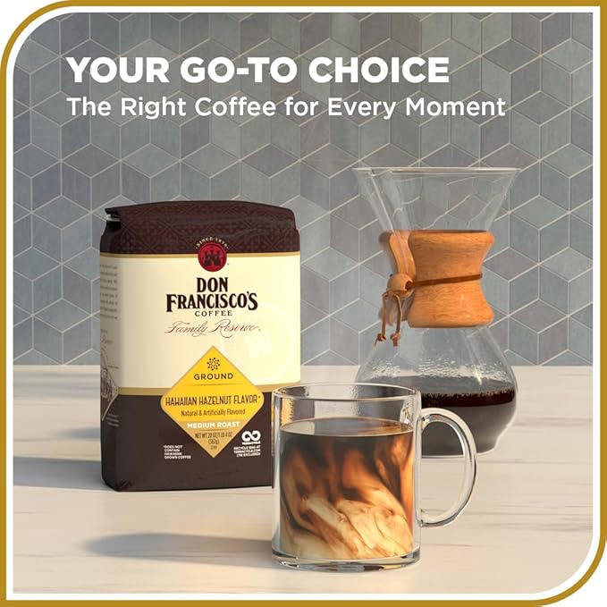 Don Francisco's Hawaiian Hazelnut Ground Coffee, Medium Roast – Flavored 100% Arabica, 20 oz Bag, Premium Coffee for Drip, Pour Over & French Press
