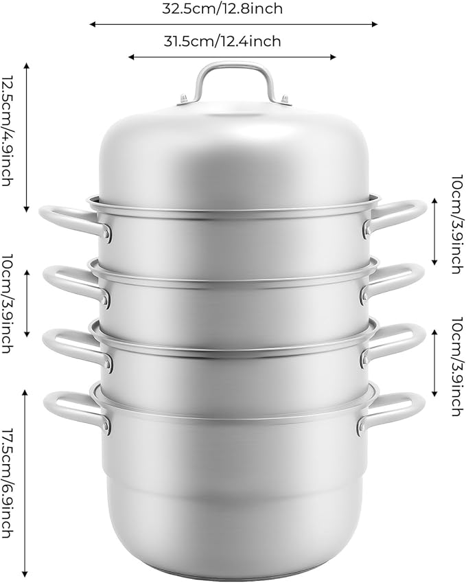 5-Layer Steamer Stackable Steam Cooker, 304 Stainless Steel Steamer with Stackable Pan and Lid, 23.6inch Multi Tier Cookware Pot for Cooking Dumplings, Steamed Buns