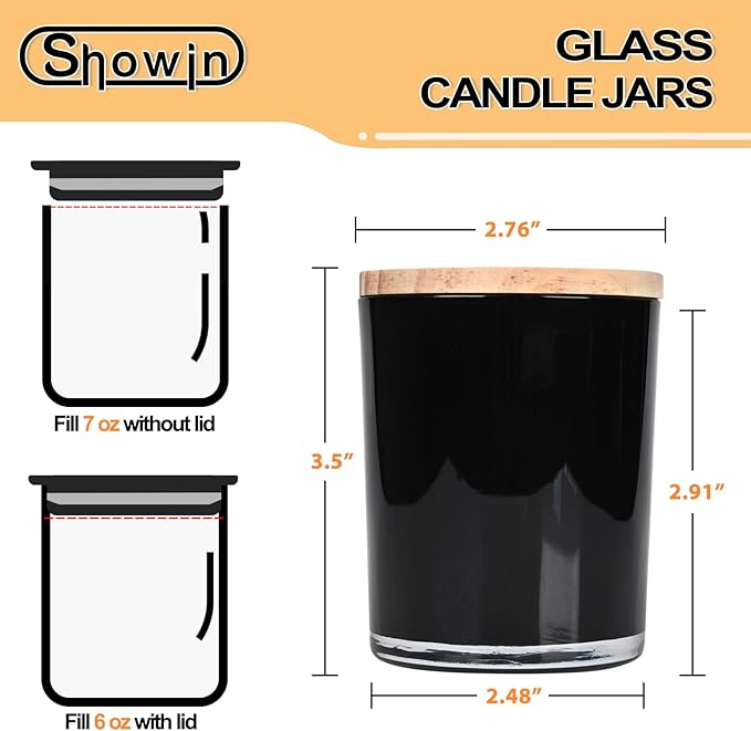 Thick Candle Jars for Making Candles 16 Pcs, 7 OZ Empty Jars with Wood Lids for Candle Making, Sample Container, Black