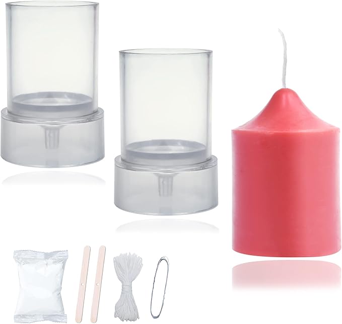 MILIVIXAY 2PCS Pillar Candle Mold -Height: 3.0inch,Diameter:2.0inch-30ft Long Wicks, 2pcs Wick Holders, a Mold Sealer and a Lead Wire Included as a Gift.