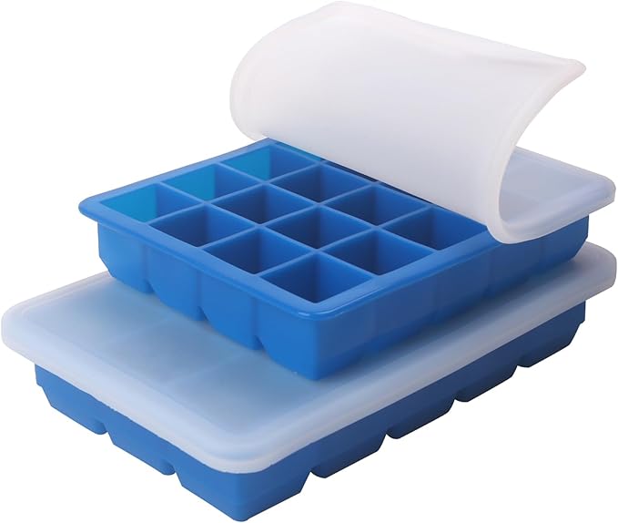 1 Tbsp & 2 Tbsp Silicone Freezer Molds - Perfect for Storing Garlic, Herbs, Ginger, Pesto, Tomato Paste, Lemon Juice,Vegetable Purees,Purees and More - Silicone Food Freezer Tray (Blue 2 Pack)