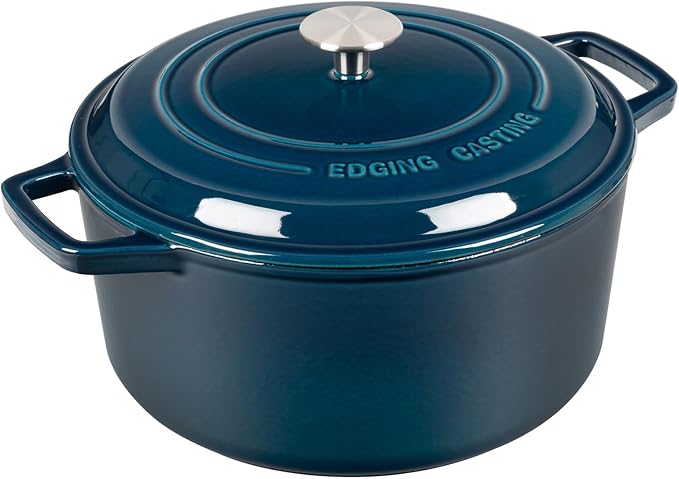Enameled Cast Iron Dutch Oven Pot With Lid, Dutch Oven for Sourdough Bread Baking Round Pot Dule Handle, 6 Quart, Blue