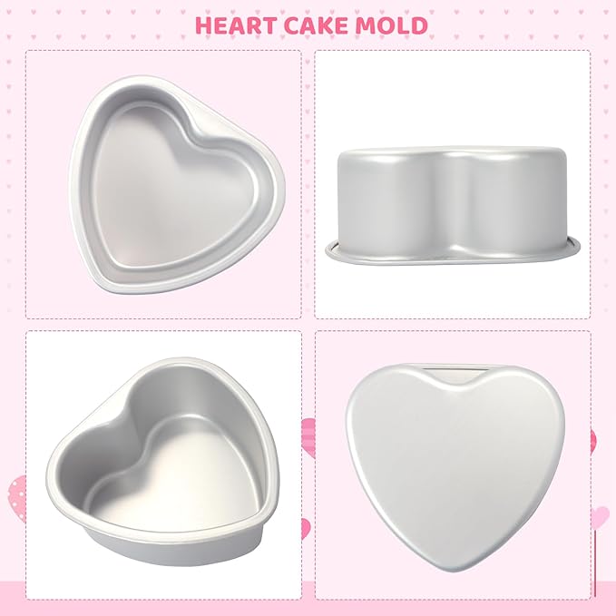 Heart Shaped Cake Pan Aluminum Cake Pans Heart Cake Tin Baking Cake Mold for Valentine's Weddings Birthday Party (3, 6 inch,8 inch,10inch)