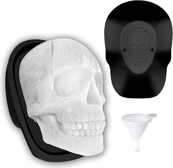 Extra Large 3D Skull Ice Cube Mold Silicone Ice Molds for Whiskey Ice Cube Trays with Funnel for Big Mouth Cup Skull Ice Maker with Resin Chocolate sugar Whiskey Ice Mold for Parties (1 PCS)