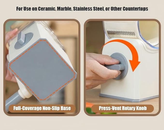 Rotary Cheese Grater with Hand Crank, Multi-Purpose Shredder Slicer with 5 Interchangeable Stainless Steel Blades for Shredding, Slicing, and Grating Cheese, Vegetables, and Fruit (Beige)