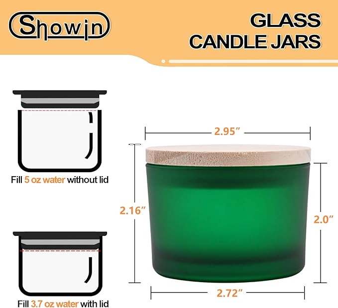 SHOWIN Thick Candle Jars for Making Candles 16 Pcs, 4 OZ Empty Jars with Wood Lids for Candle Making, Sample Container - Dishwasher Safe, Frosted Green