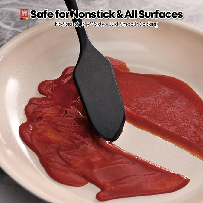 Silicone Head Scraping Spatula with Wooden Handle: Multi-Purpose Cooking Tool for Spreading, Baking and Mixing, Heat Resistant Cookware, Protects Surfaces with Gentle Head Design