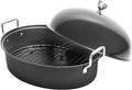 32L Large Oval Roaster Pan, Carbon Steel Roasting Pan with Rack and Lid for Thanksgiving Christmas Party, Turkey Roaster Pan for Chicken Beef Max Load 25 Lbs