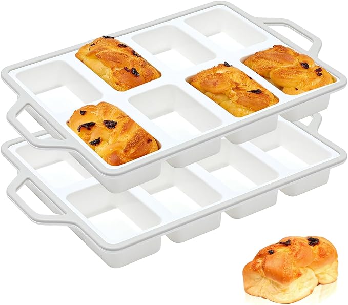Vinino Silicone Mini Loaf Pans with Metal Reinforced Frame-2 Pack, Non-stick Silicone Bread Pan for Baking 8-Cavity, Tiny Banana Bread Set, Dishwasher Safe Brownie Pan-Gray