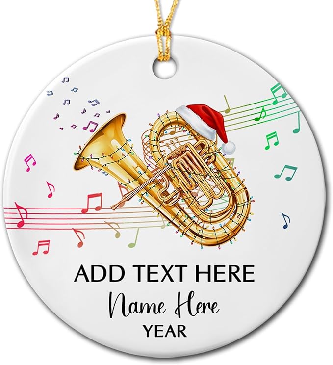 Tuba Musical Instrument Ceramic Ornament, Customized Year Text Name Tubist Tubaist Christmas Ornaments Gift for Women Men Husband Wife Dad Mom Tuba Player, Personalized Tubas Xmas Instrument Ornament