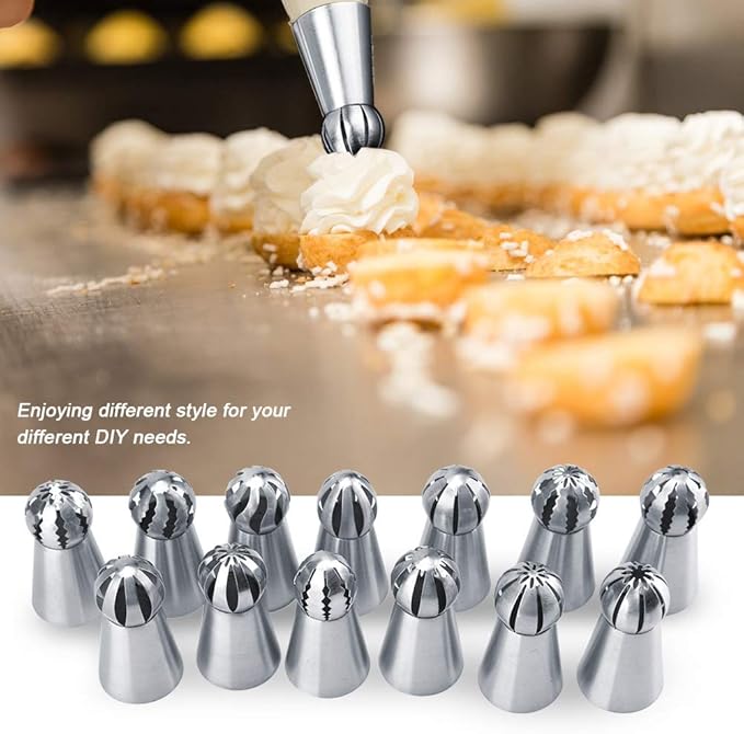 GOTOTOP Russian Piping Tips Set 13 Pcs Russian Icing Piping Nozzles Tips Pastry Cake Buttercream DIY Decor Baking Tool