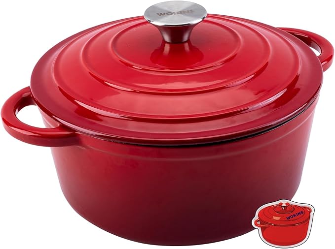 Enameled Cast Iron Dutch Oven Pot with Lid Heavy-Duty Cookware for Bread Baking, Braising, Stews, Roasting,4QT，red