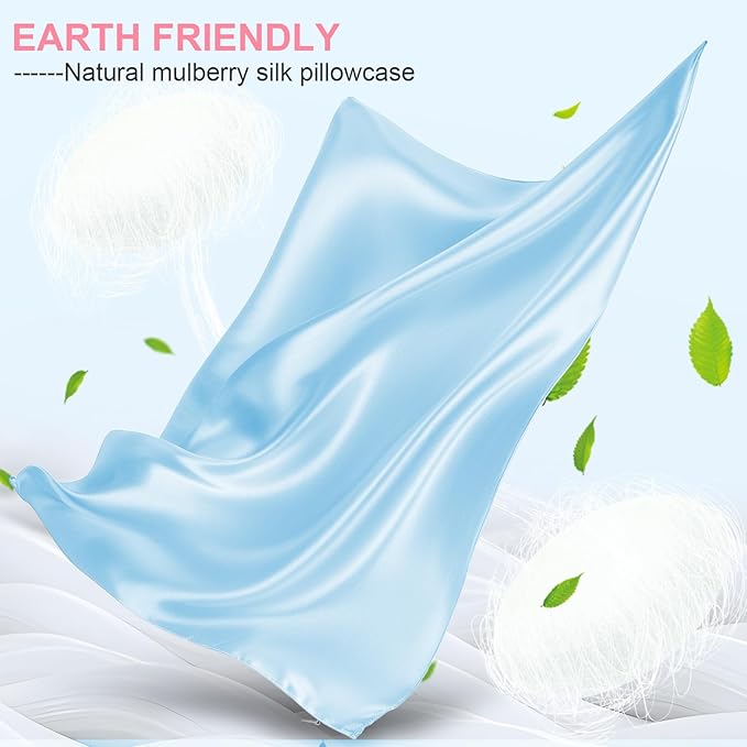 Mulberry Silk Pillow Cases Queen Size with Hidden Zipper, Ultra Smooth and Soft Breathable Cooling Silk Satin Pillowcase for Hair and Skin, Gifts for Women Men (Sky Blue, 20x30 Inches, 1 Pack)