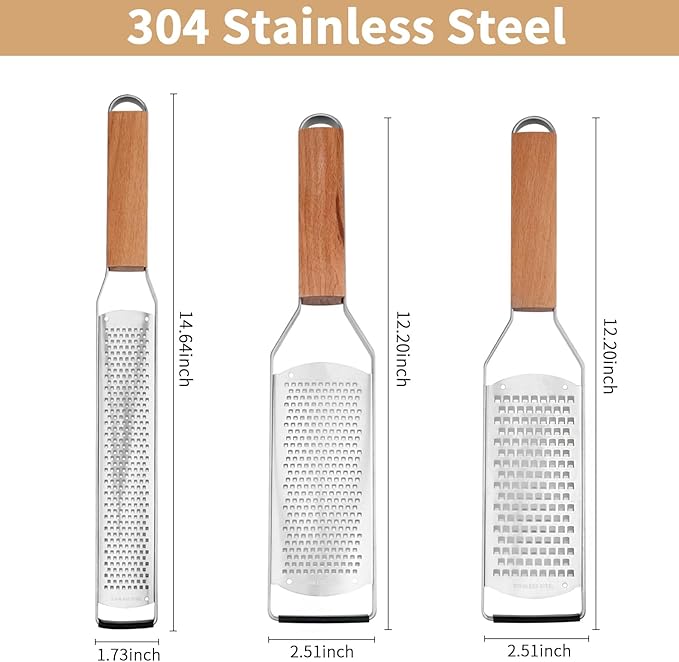 Professional Cheese Graters for Kitchen Stainless Steel Handheld,Durable Rust-Proof Metal Lemon Zester Grater With Wood Handle for Cheese,Chocolate,Spices,Kitchen Gadgets (Square Hole)