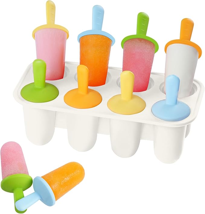 Miaowoof Silicone Popsicles Molds for Toddlers, 8-Cavity Non-BPA Premium Silicone Small Popsicle Molds, Ice Pop Mold with 8 Colorful Reusable Sticks for Kids (White)