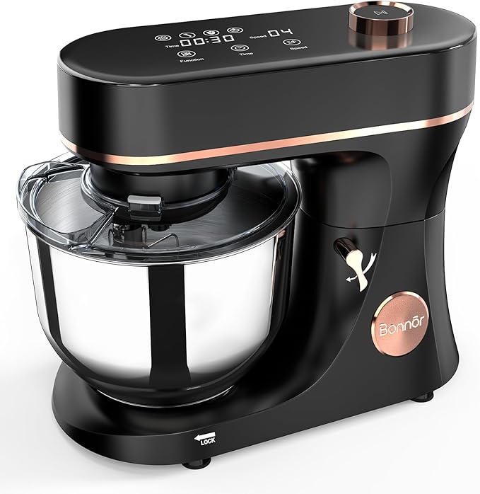 Stand Mixer 6QT Kitchen Mixer with LED Smart Touchscreen, 11-Speed Tilt-Head Mixer with Timer, 4 Preset Menus, Stainless Steel Bowl, Dough Hook, Whisk, Beater,Black