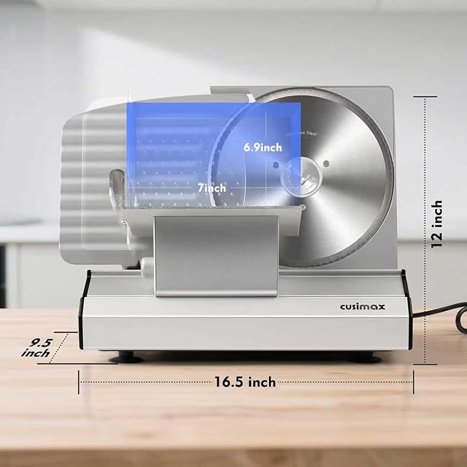 Cusimax Electric Meat Slicer for Home,200w Power Deli Slicer with Two 9" Stainless Steel Blades,Adjustable Thickness from 1-20 mm,Removable Food Tray for Easy Cleaning,Suitable for Home Use