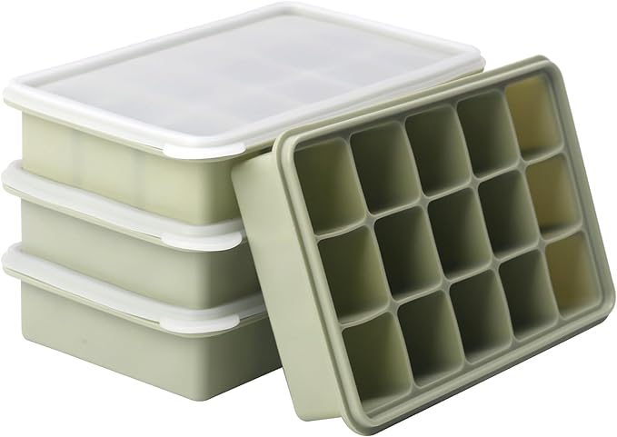 2 Tbsp Silicone Freezer Molds - Perfect for Storing Garlic, Herbs, Ginger, Pesto, Tomato Paste, Lemon Juice, Purees and More - Silicone Food Freezer Tray (Green 4 Pack)