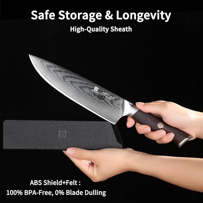 Chef Knife,8inch Damascus knife,67-Layer High Carbon Stainless Steel Kitchen Knife,Professiona Sharp Cutting Knives with Ergonomic G10 Red Black Handle,Gift Box for Home and Kitchen Birthday Gift
