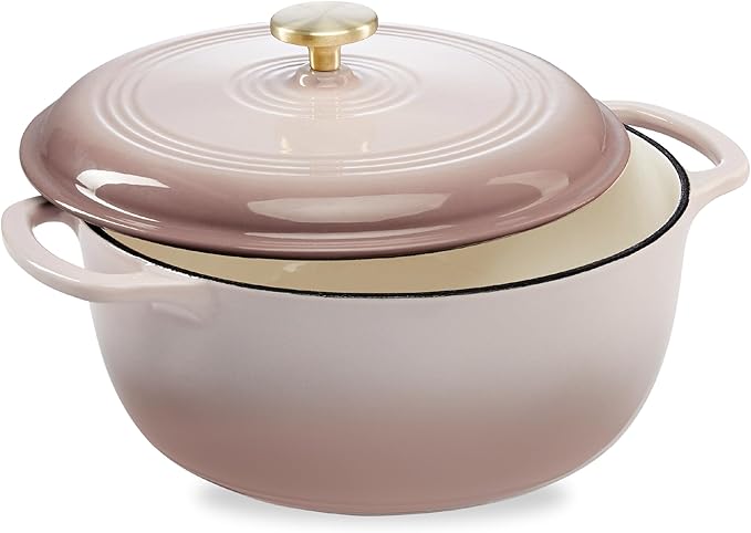 Best Choice Products 6 Quart Enamel Cast-Iron Round Dutch Oven, Family Style Heavy-Duty Pre-Seasoned Cookware for Home, Kitchen, Dining Room, Oven Safe w/Lid, Dual Handles - Mushroom Beige