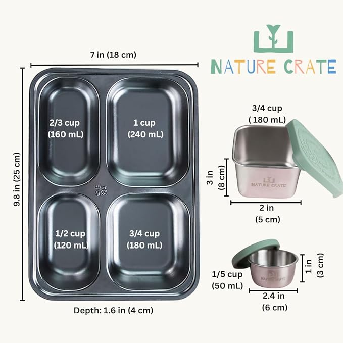 Stainless Steel Lunch Box for Kids 3 and older - 3 Pieces: Stainless Steel Bento Box & 2 Snack Containers for Kids - Dishwasher Safe, Eco-Friendly, BPA Free, Leak Proof