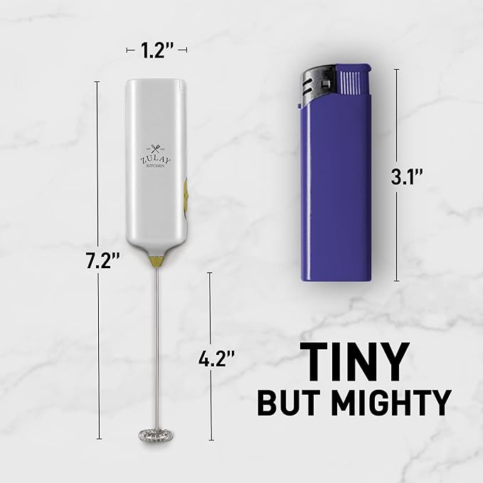 Mini & Mighty Milk Frother Wand – Powerful Handheld Coffee Frother, Battery Operated Drink Mixer – Compact Pocket Size – Detachable Whisk for Latte, Cappuccino, Matcha, Hot Chocolate – White Gold
