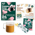 Copper Cow Single-Serve Vietnamese Coffee & Creamer Packets Bundle – 24 Classic Black Pour Over Coffees (Dark Roast) + 25 Sweetened Condensed Milk Creamers | All-Natural, No Refrigeration Needed