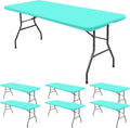 6 Pack Fitted Tablecloth for 6 Foot Rectangle Tables, Aqua Blue Elastic Outdoor Picnic Table Cover, Washable Stretch Folding Table Cloths 6 ft for Camping Party Patio Kitchen Banquet, 30" W x 72" L