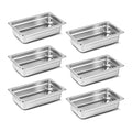 1/4 Hotel Pans 2.5 Inch Deep Stainless Steel Food Pan - Anti-Jam 6 Pack Steam Table Pan Set for Catering, Buffet Use, Kitchen Prep
