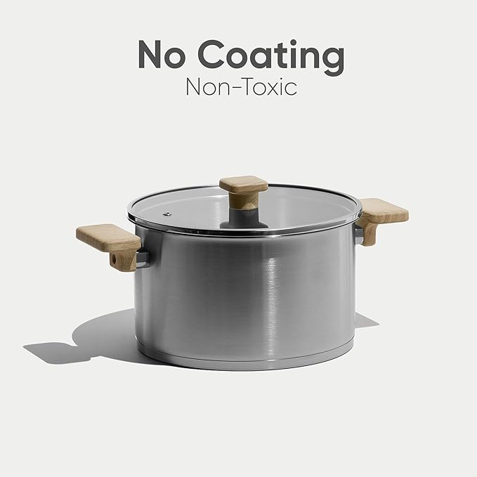 CAROTE Stainless Steel Stock Pot - 5.5 Quart Heavy Duty Induction Cooking Pot with Visible Lid for Pasta, Soup, Spaghetti, Bottom Big Stockpot, Deep Cookware for Canning, Boiling, Simmer