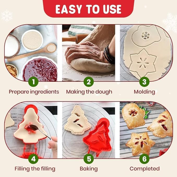 Christmas 3Pcs Mini pie molds, Hand Pie Molds, Cute Baking Supplies, Festive Pie Press & Pastry Molds for Holiday Parties & Baking (3)
