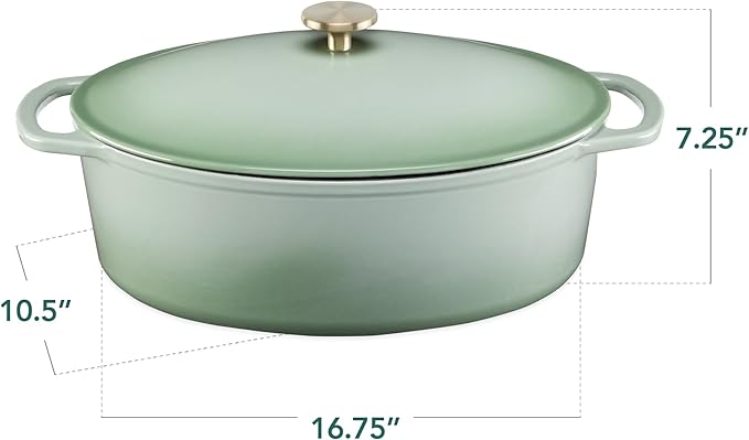 Best Choice Products Oval 7.5 Quart Enamel Cast-Iron Dutch Oven, Heavy-Duty Pre-Seasoned for Baking, Cooking w/Side Handles – Sage Green
