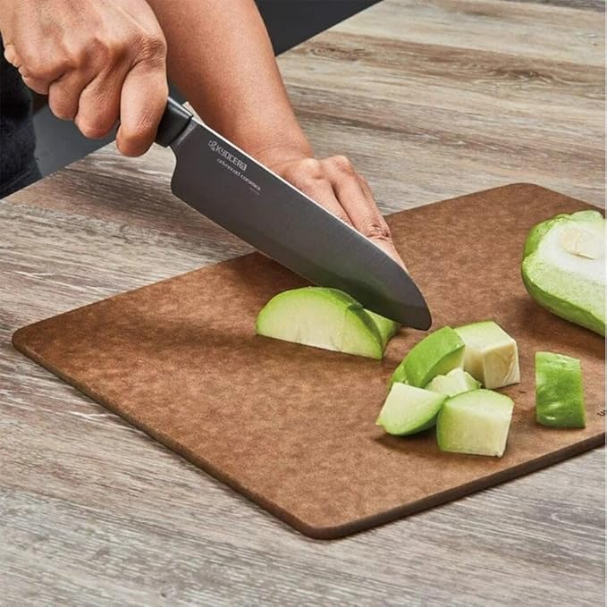 Kyocera Advanced Ceramic Revolution Series 5-1/2-inch Santoku Knife, Black Blade