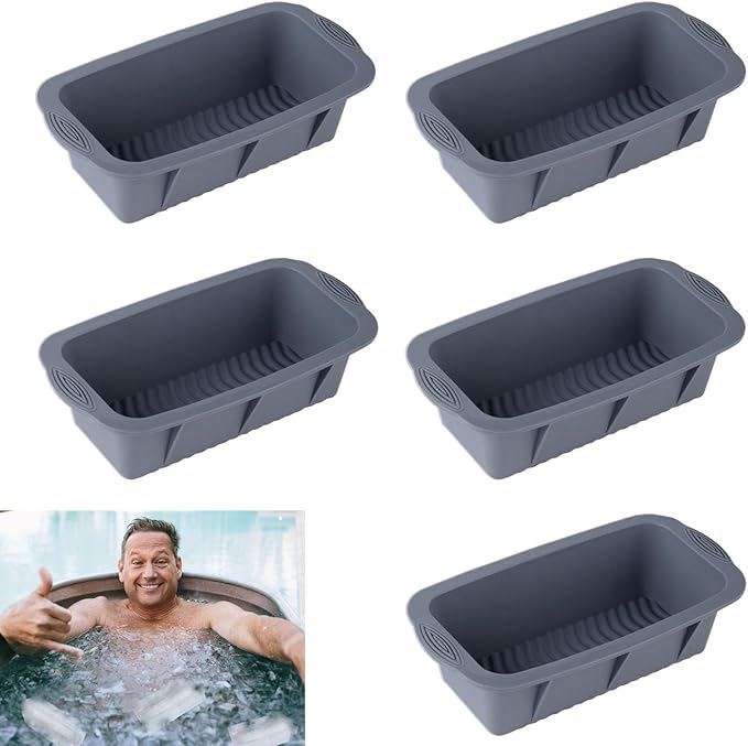 5Pcs Extra Large Ice Block Mold, Grey Silicone Ice Block Molds for Ice Bath Tub, Big Ice Cube Molds for Ice Bath, Ice Maker for Cold Plunge or Coolers, Ice Tray Accessories for Ice Bath Chiller