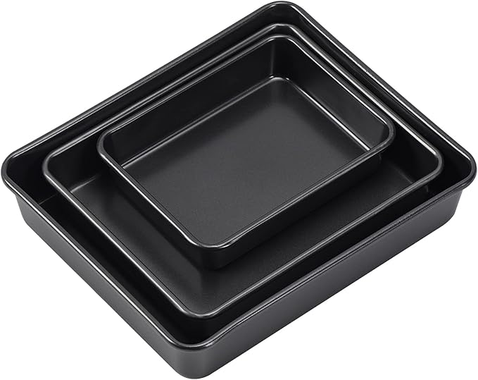 Nonstick Roasting Pan, Deep Baking Pan Set, Large Cake Pan Sets for Oven, 3-Piece Brownie Pan （Black）