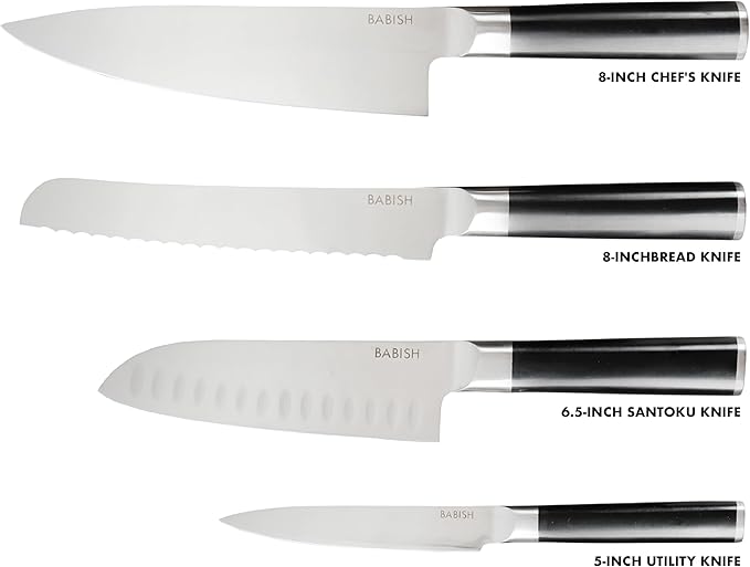 Babish 5 Piece 1.4116 German Steel Magnetic Forged Kitchen Knife Block Set