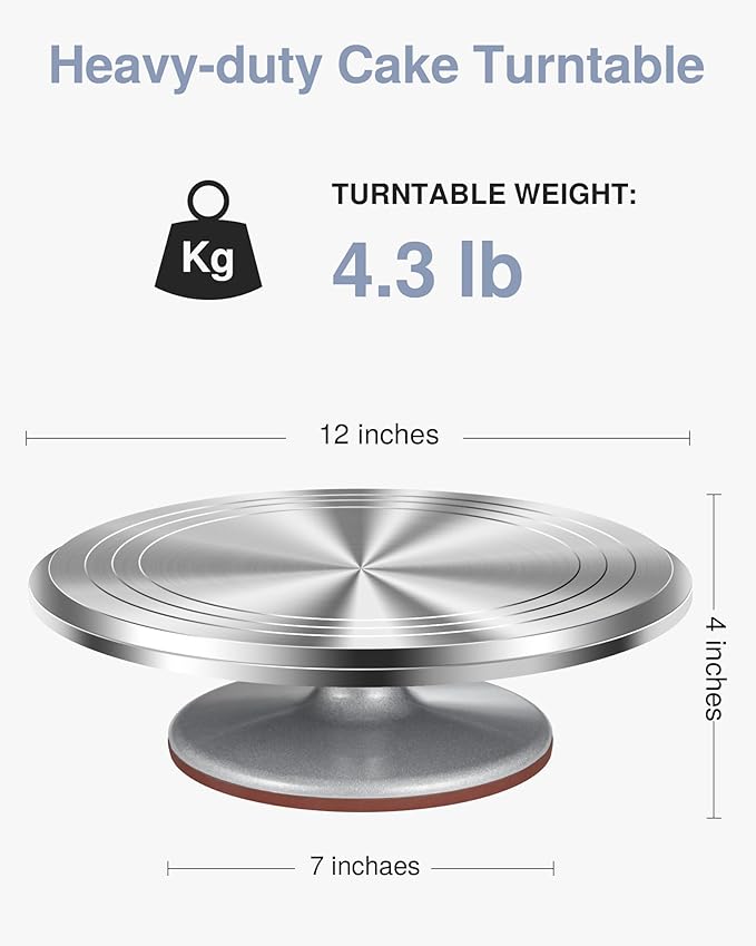 Puroma Cake Turntable, 12'' Aluminium Alloy Cake Stand, Cake Decorating Kit with 3 Icing Spatulas and 4 Icing Combs, Cake Decorating Supplies for Cake, Cupcake, Desserts