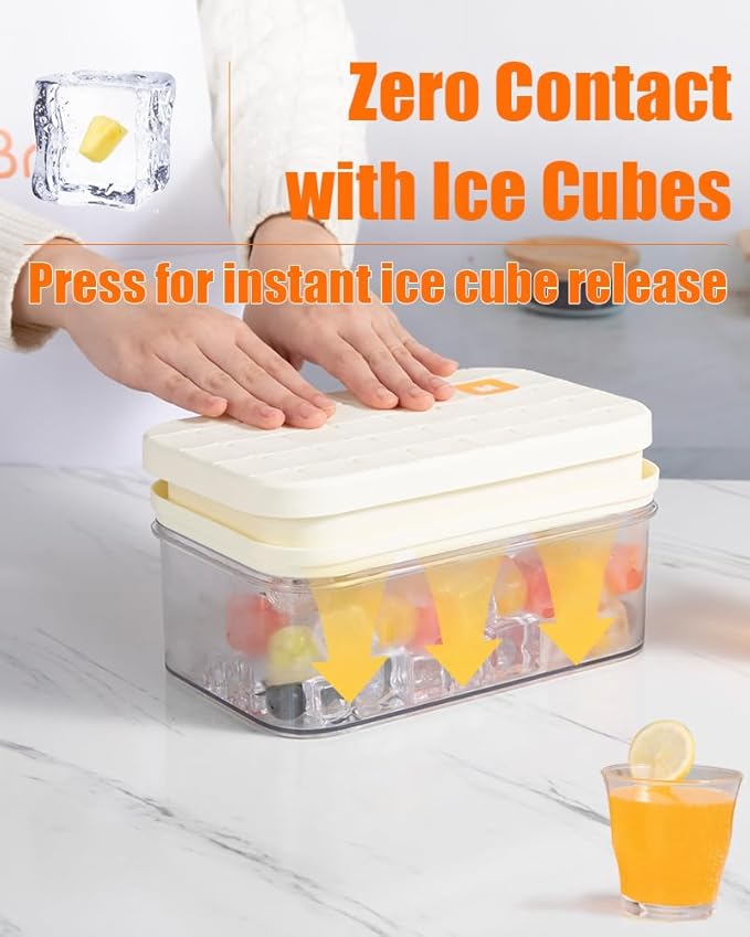 Brigii Ice Cube Tray with Lid&Bin, Ice Cube Mold with 56 Cubes, Stackable Ice Trays for Freezer with Easy-Release Silicone Bottom, for Drinks, Coffee, cocktail