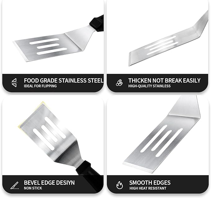 Metal Spatulas for kitchen Use, 2 Pieces Professional Serving Spatula with Heat Resistant Handle, 9.8 Inch Stainless Steel Spatula Ideal for Pancakes, Eggs, Griddle Scraper, BBQ or Desserts