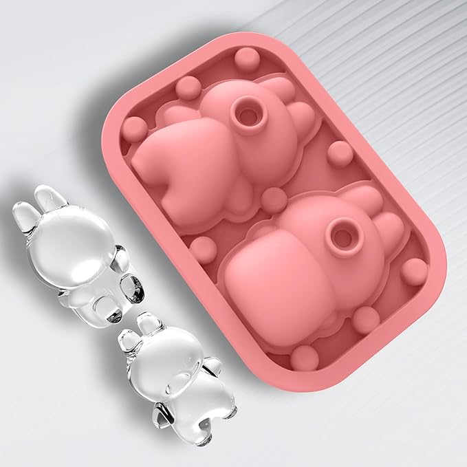 3D Rabbit Shapes Ice Cube Mold Silicone Large Ice Cube Molds 2.5 inch Animal Ice Cube Tray for Cocktails, Bourbon,Brandy, Whiskey Gifts for Men (Pink)